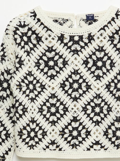 Jersey de punto calado con bordados de flores - Kiabi