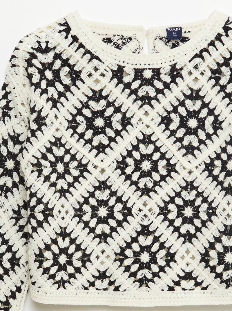 Jersey de punto calado con bordados de flores Negro - Kiabi