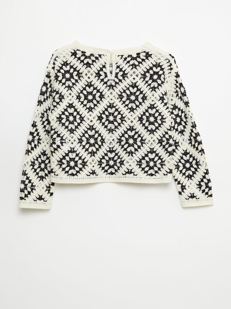 Jersey de punto calado con bordados de flores Negro - Kiabi