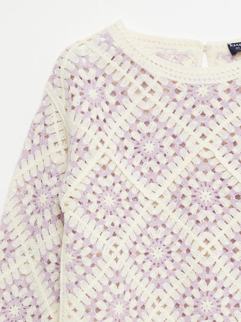 Jersey de punto calado con bordados de flores Purpura - Kiabi