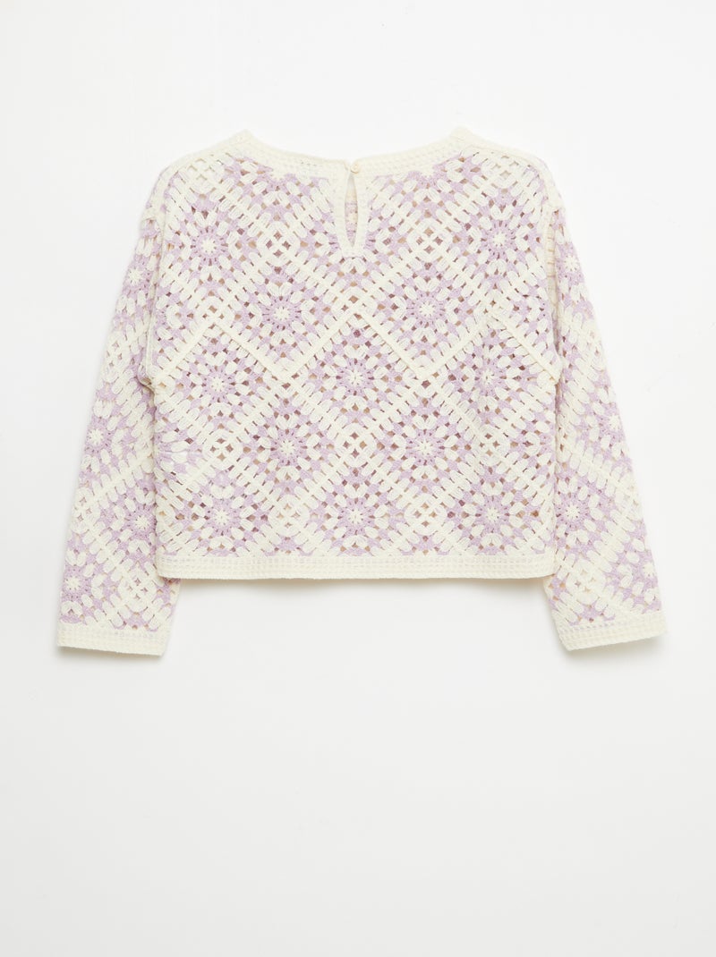 Jersey de punto calado con bordados de flores Purpura - Kiabi