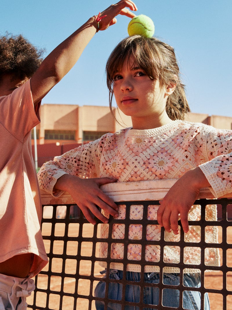 Jersey de punto calado con bordados de flores Rosa - Kiabi