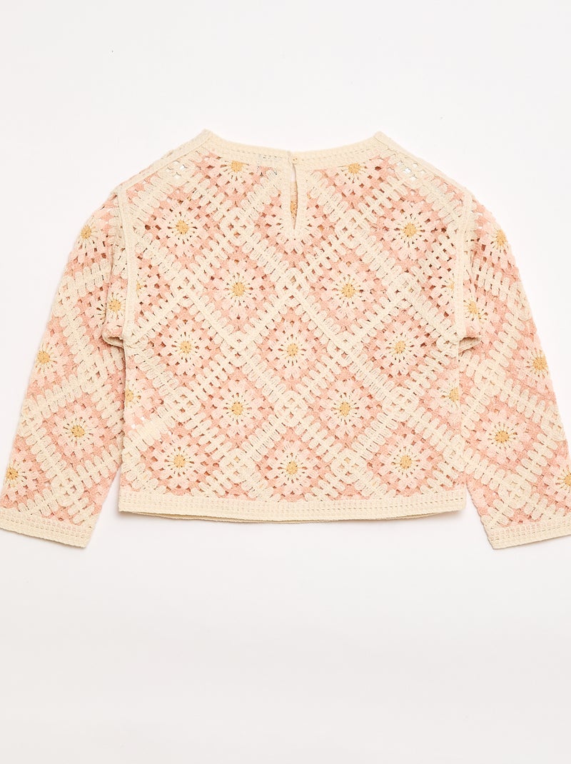 Jersey de punto calado con bordados de flores Rosa - Kiabi