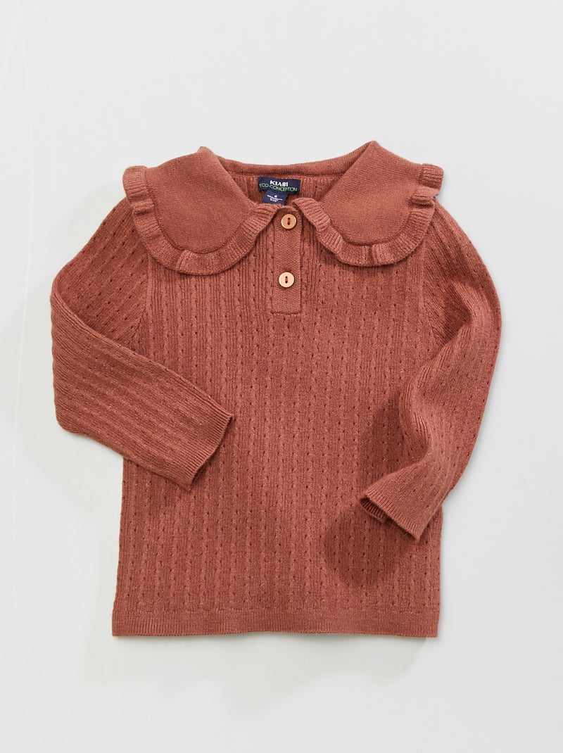 Jersey de punto calado con cuello bebé MARRON - Kiabi