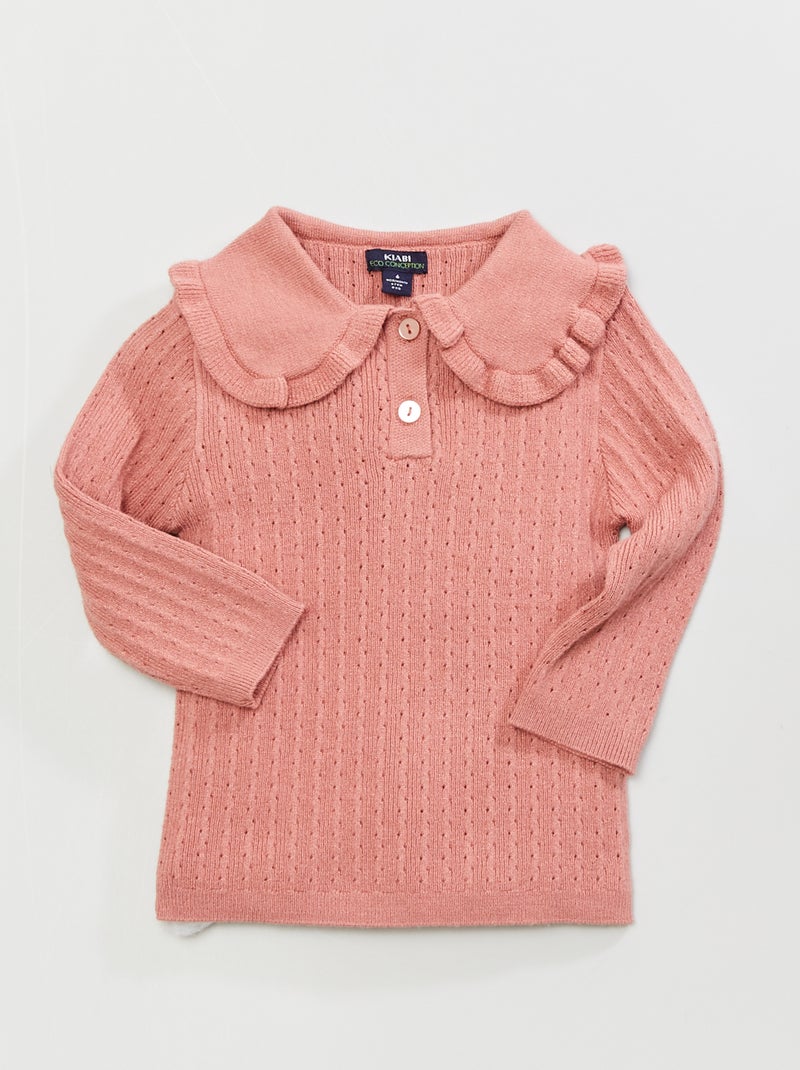 Jersey de punto calado con cuello bebé ROSA - Kiabi