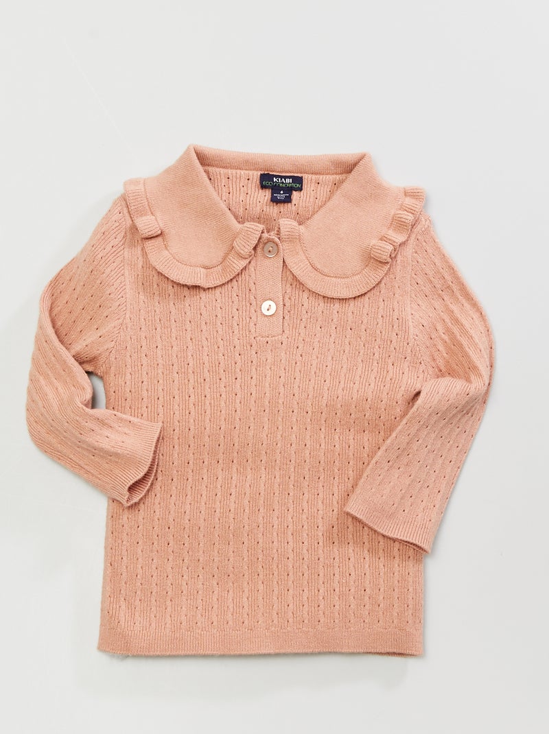 Jersey de punto calado con cuello bebé ROSA - Kiabi
