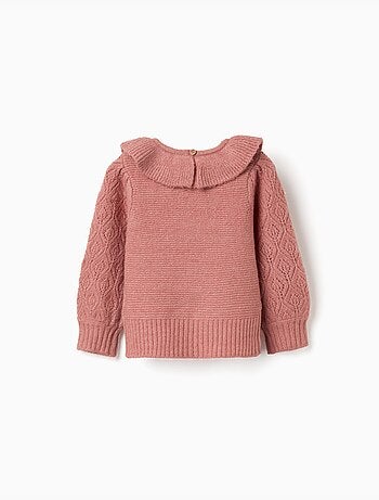Jersey de punto calado con cuello con volantes