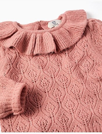 Jersey de punto calado con cuello con volantes
