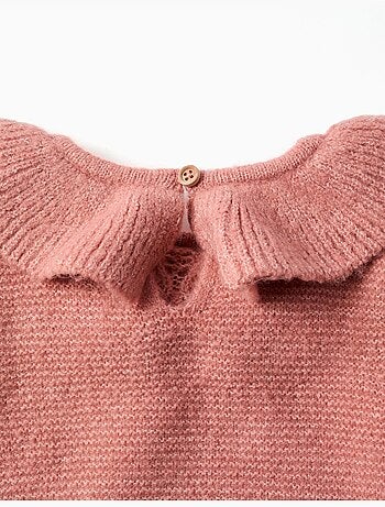 Jersey de punto calado con cuello con volantes