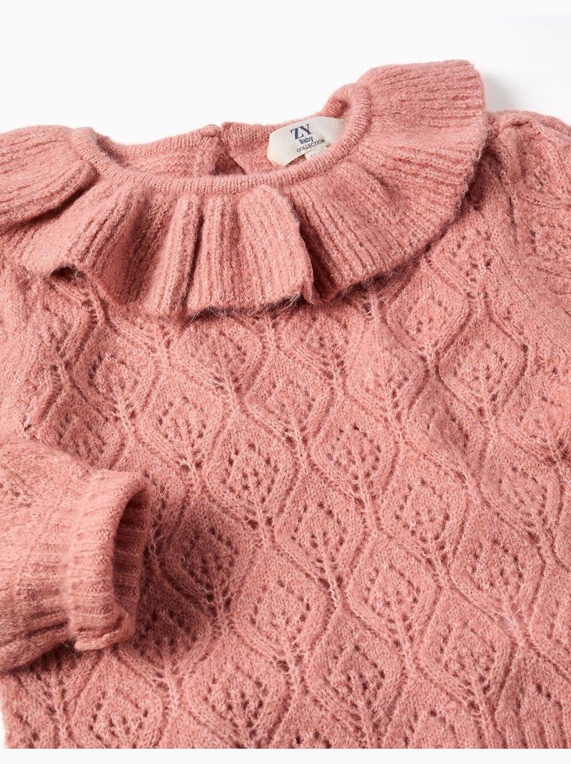 Jersey de punto calado con cuello con volantes Rosa - Kiabi