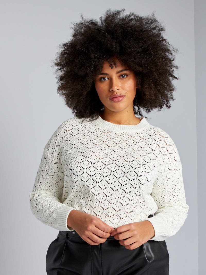 Jersey de punto calado con cuello redondo BLANCO - Kiabi