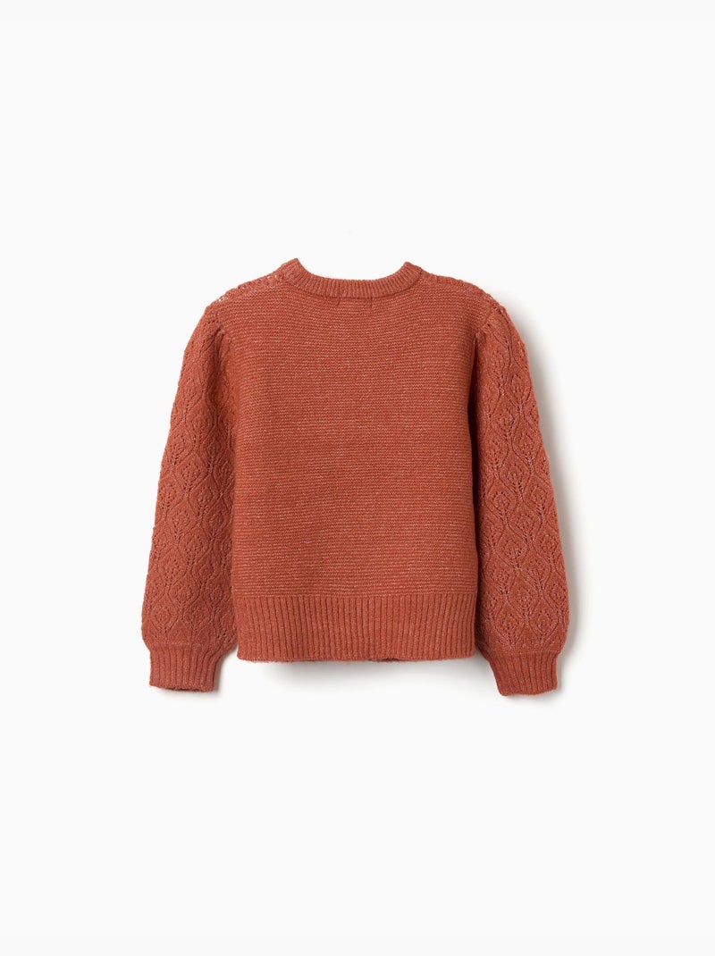 Jersey de punto calado con mangas abullonadas Marrón - Kiabi