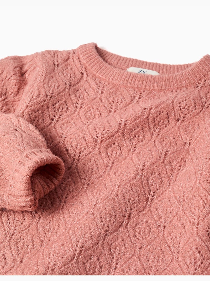 Jersey de punto calado con mangas abullonadas Rosa - Kiabi