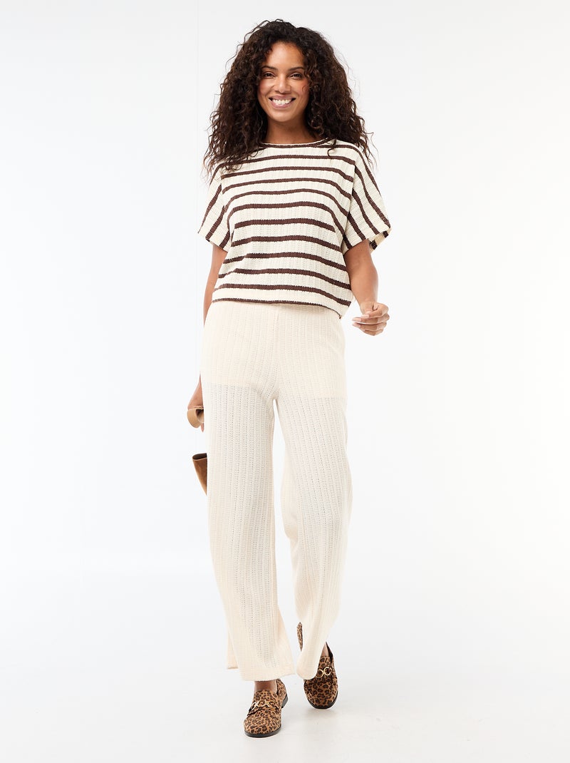 Jersey de punto calado con mangas cortas Beige - Kiabi