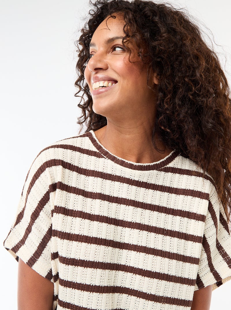 Jersey de punto calado con mangas cortas Beige - Kiabi