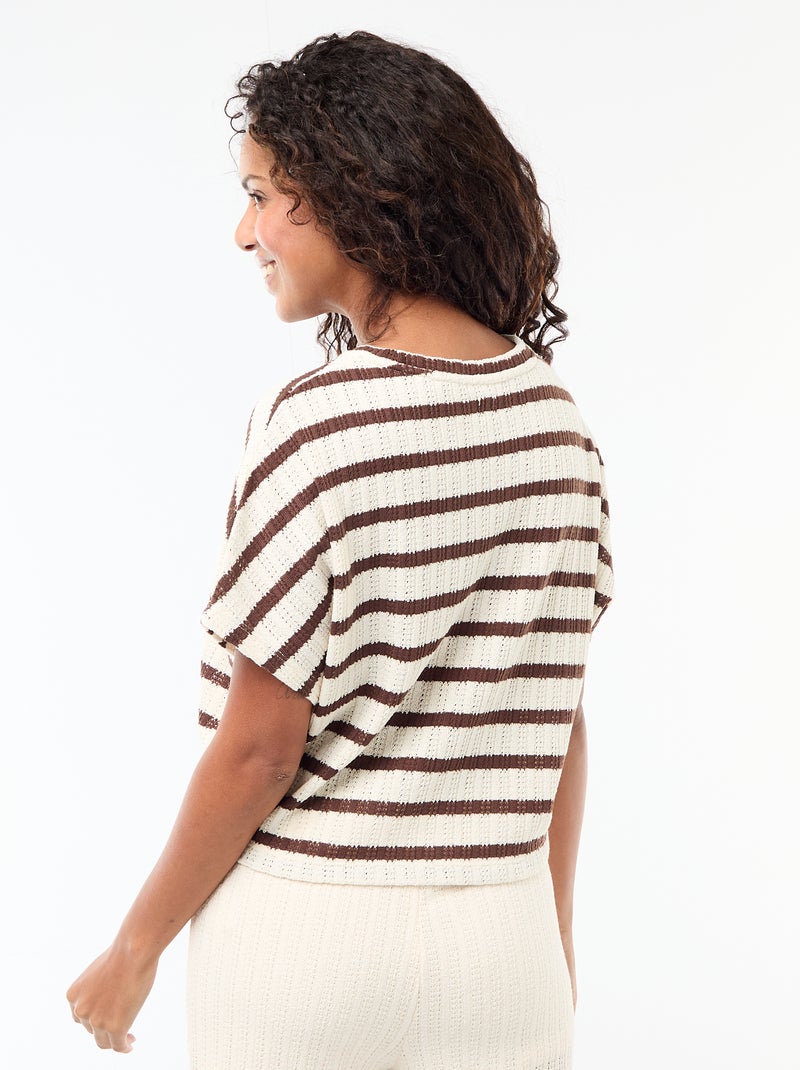 Jersey de punto calado con mangas cortas Beige - Kiabi