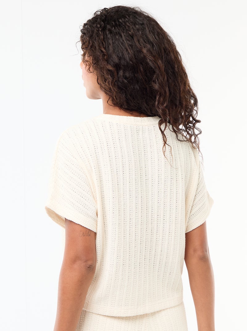 Jersey de punto calado con mangas cortas Blanco - Kiabi