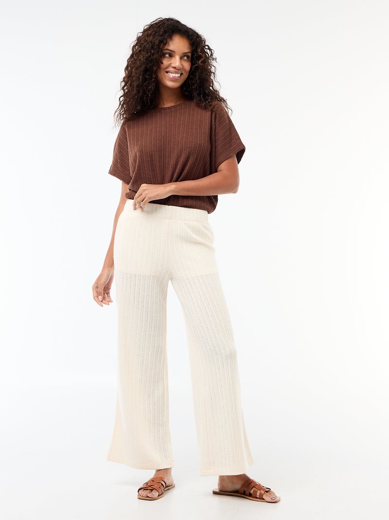 Jersey de punto calado con mangas cortas Marron - Kiabi