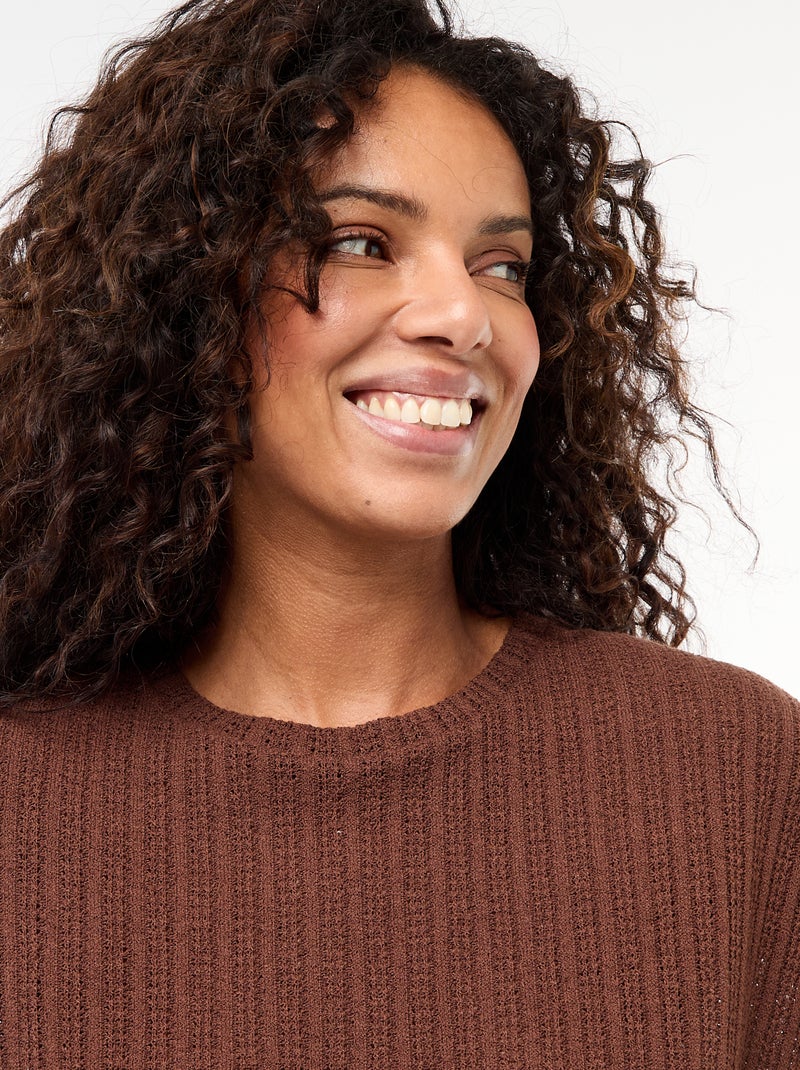 Jersey de punto calado con mangas cortas Marron - Kiabi