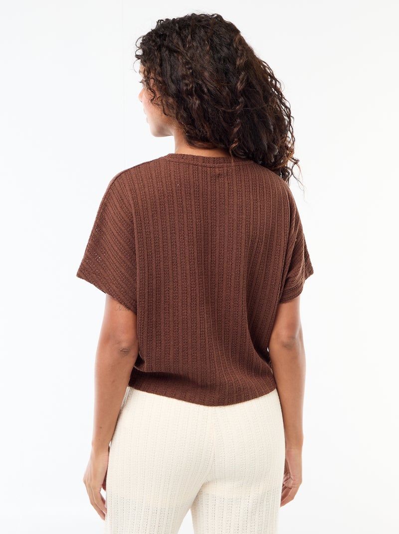 Jersey de punto calado con mangas cortas Marron - Kiabi