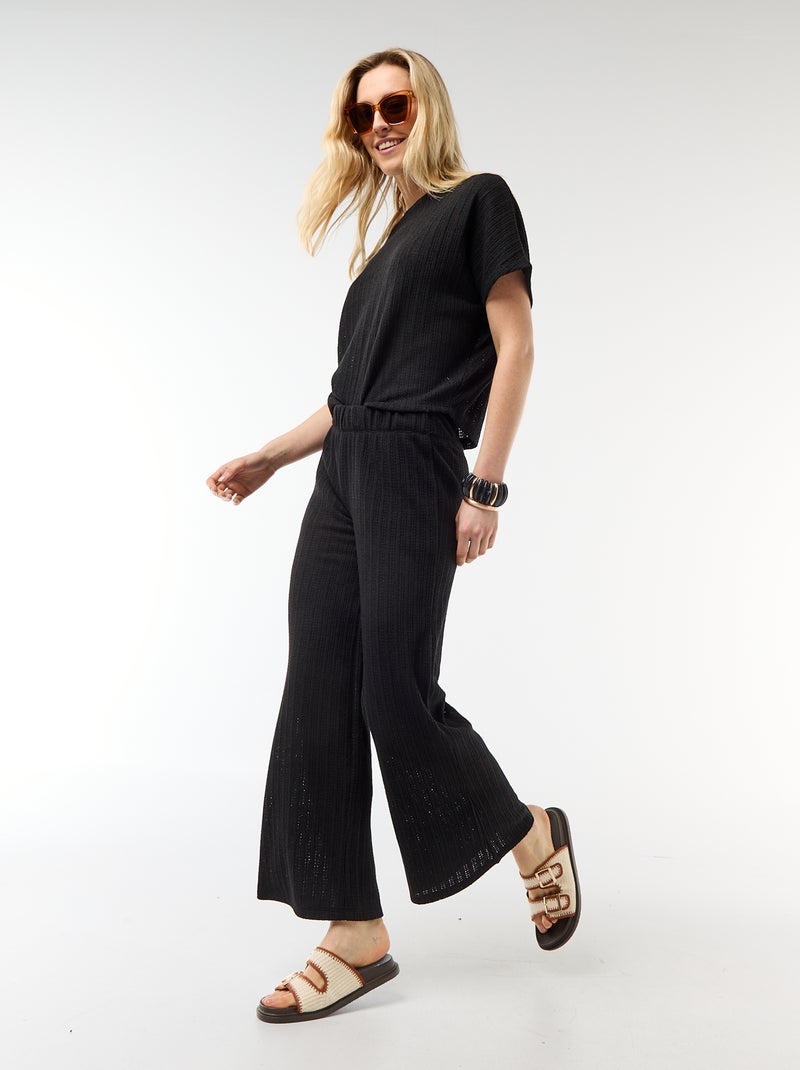 Jersey de punto calado con mangas cortas Negro - Kiabi