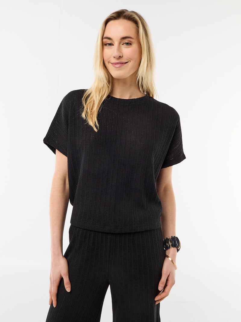 Jersey de punto calado con mangas cortas Negro - Kiabi