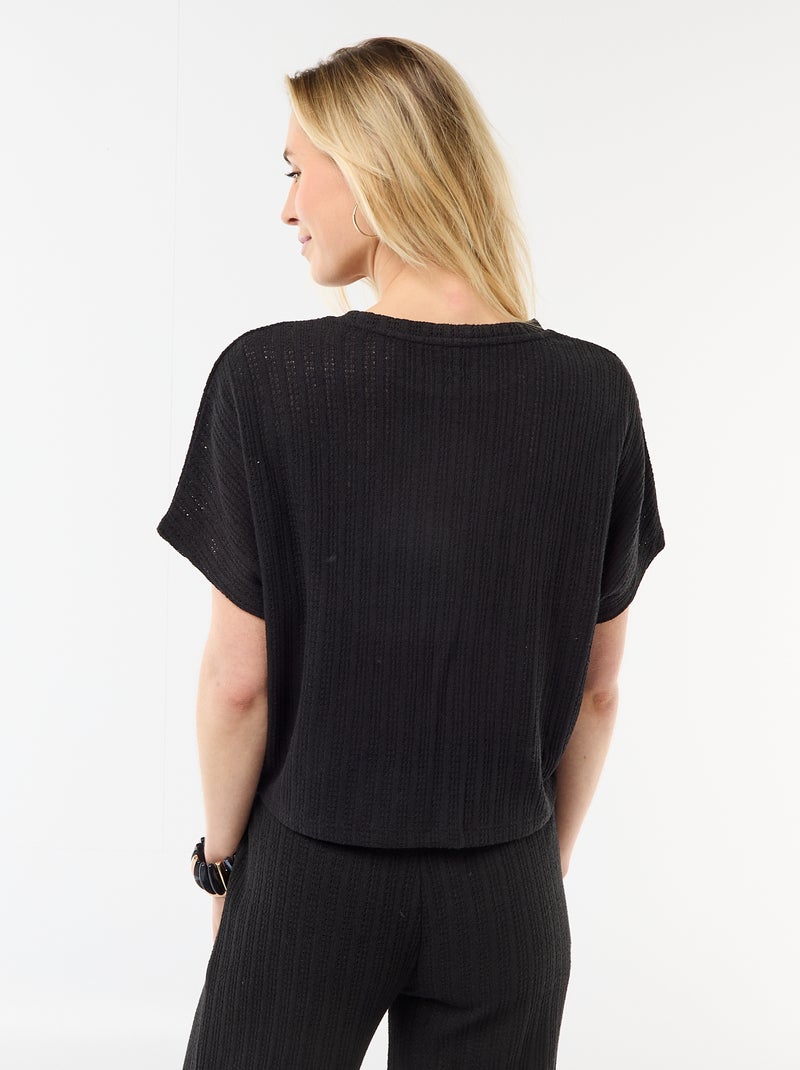 Jersey de punto calado con mangas cortas Negro - Kiabi