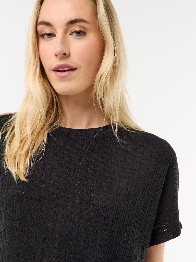 Jersey de punto calado con mangas cortas Negro - Kiabi