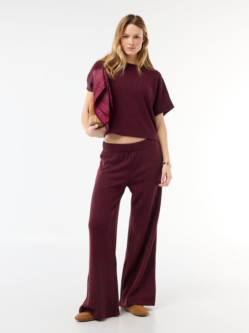 Jersey de punto calado con mangas cortas Rojo - Kiabi