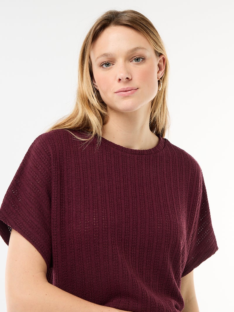 Jersey de punto calado con mangas cortas Rojo - Kiabi