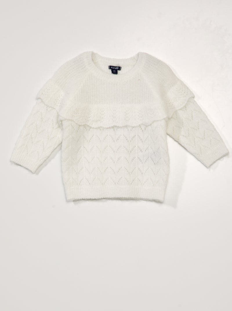 Jersey de punto calado con volante BLANCO - Kiabi