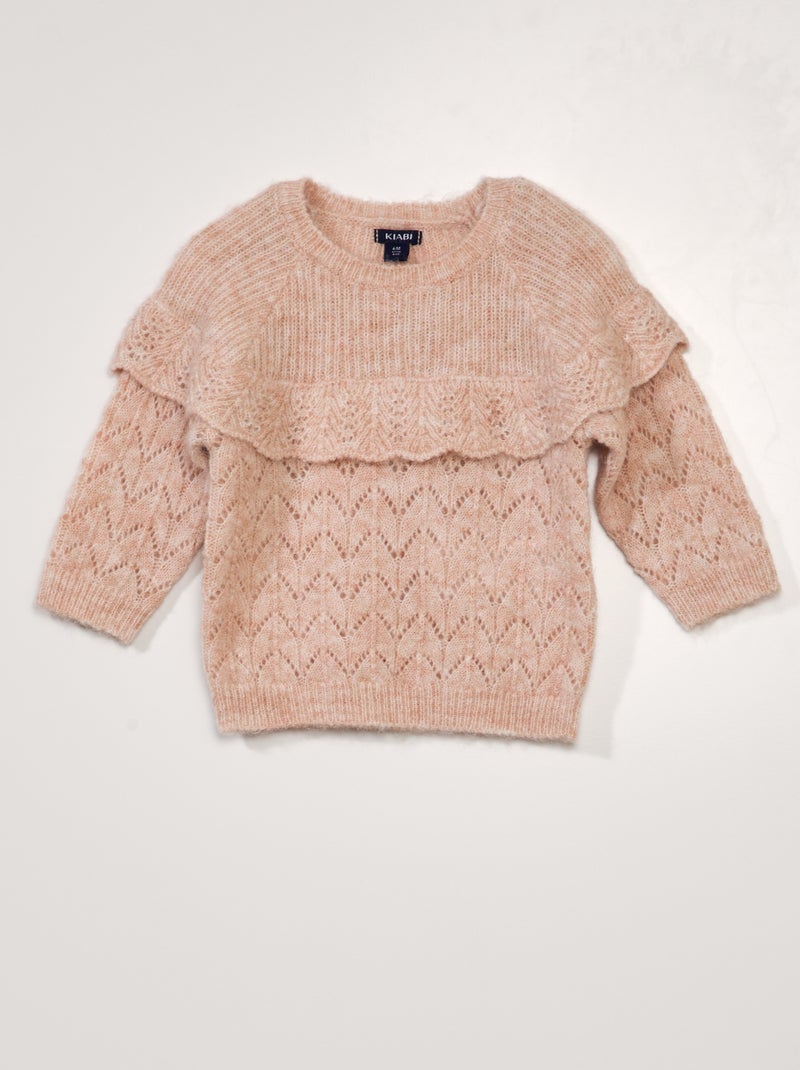 Jersey de punto calado con volante ROSA - Kiabi