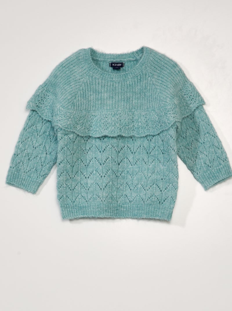 Jersey de punto calado con volante VERDE - Kiabi