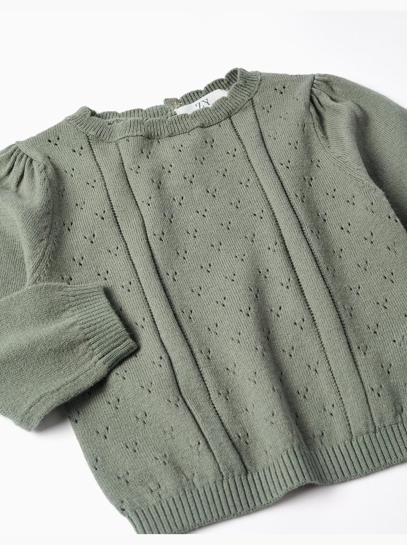 Jersey de punto calado de algodón B&S Verde claro - Kiabi