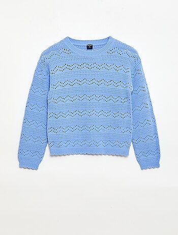 Jersey de punto calado fantasía con cuello redondo en algodón