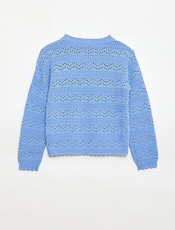 Jersey de punto calado fantasía con cuello redondo en algodón