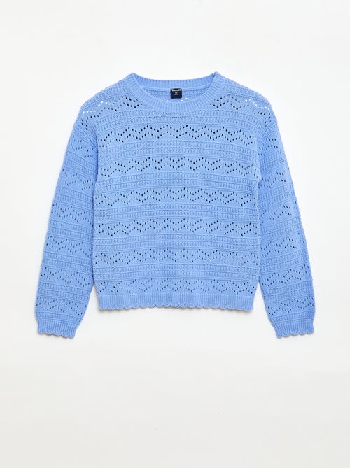 Jersey de punto calado fantasía con cuello redondo en algodón - Kiabi