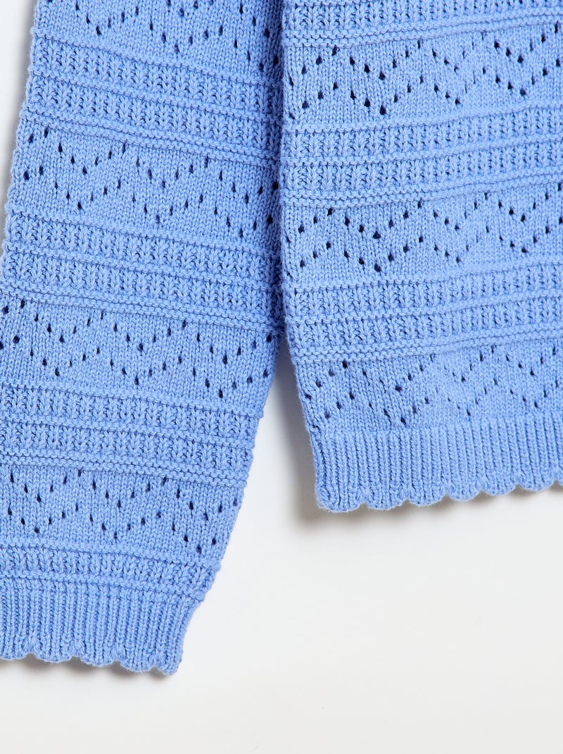 Jersey de punto calado fantasía con cuello redondo en algodón Azul - Kiabi