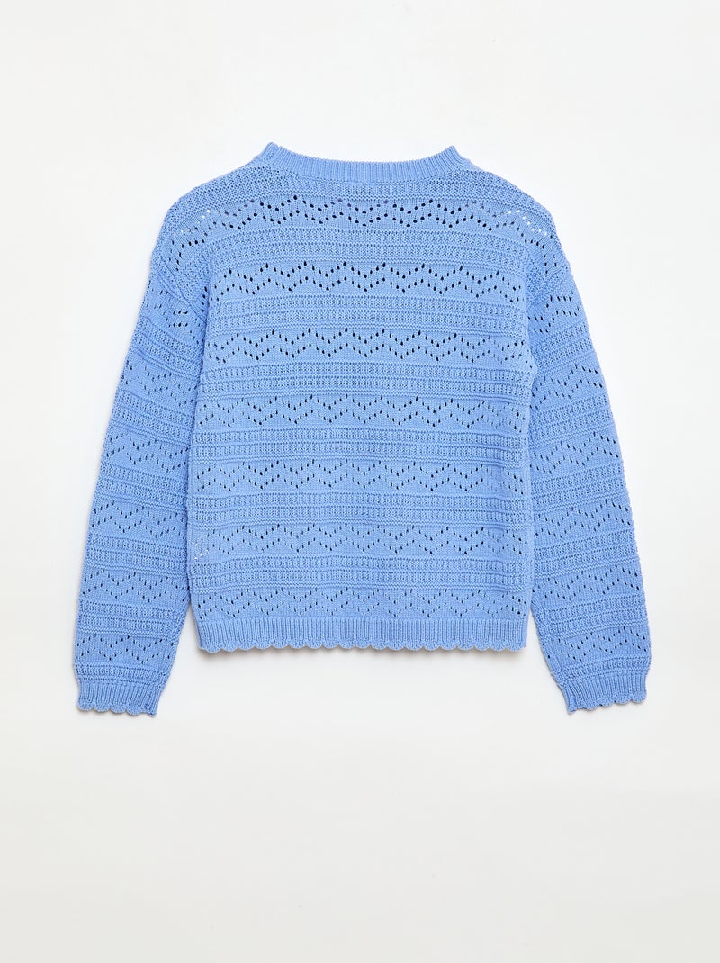 Jersey de punto calado fantasía con cuello redondo en algodón Azul - Kiabi
