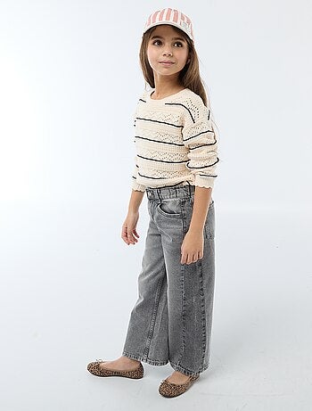 Jersey de punto calado fantasía con cuello redondo en algodón