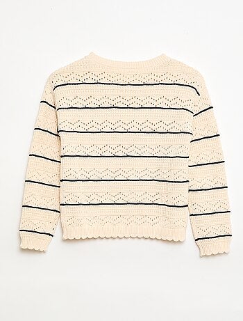 Jersey de punto calado fantasía con cuello redondo en algodón