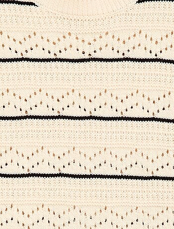 Jersey de punto calado fantasía con cuello redondo en algodón