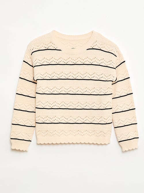 Jersey de punto calado fantasía con cuello redondo en algodón - Kiabi Jersey de punto calado fantasía con cuello redondo en algodón - Kiabi