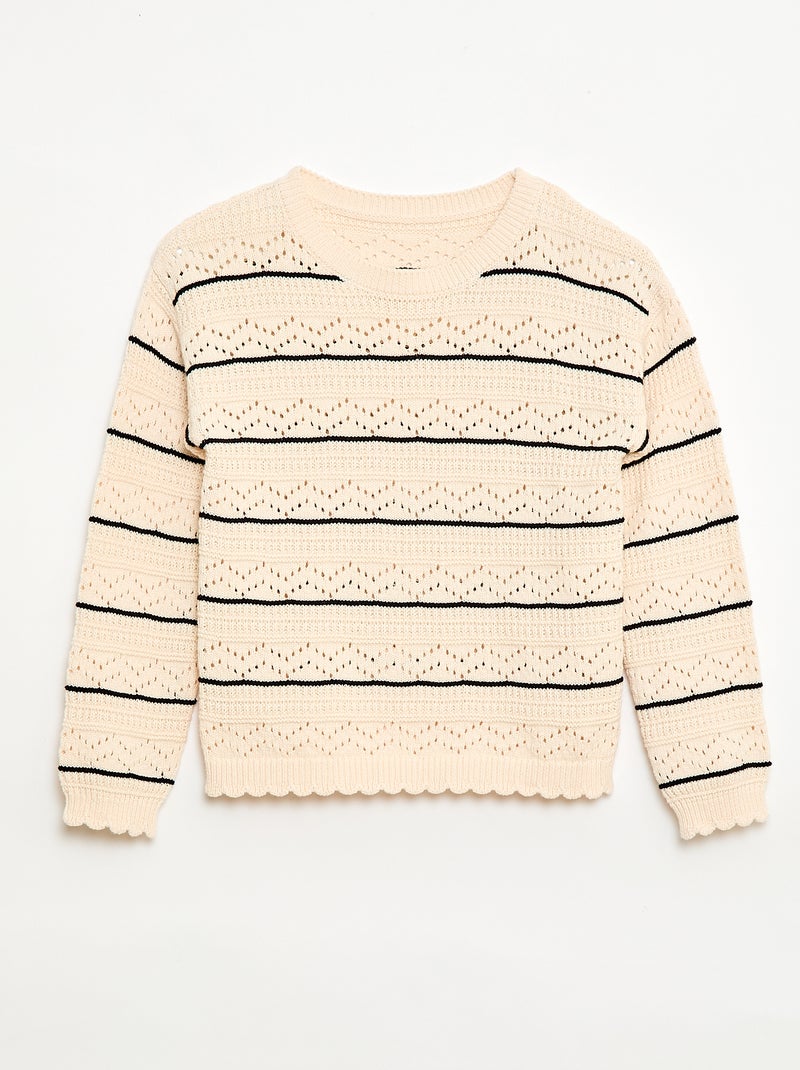 Jersey de punto calado fantasía con cuello redondo en algodón Blanco - Kiabi