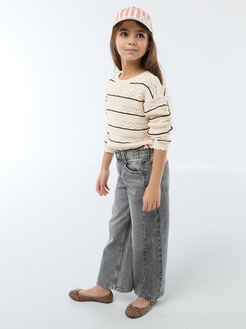 Jersey de punto calado fantasía con cuello redondo en algodón - Kiabi Jersey de punto calado fantasía con cuello redondo en algodón - Kiabi