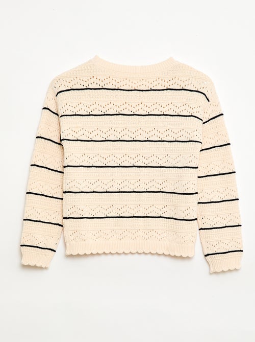 Jersey de punto calado fantasía con cuello redondo en algodón - Kiabi Jersey de punto calado fantasía con cuello redondo en algodón - Kiabi