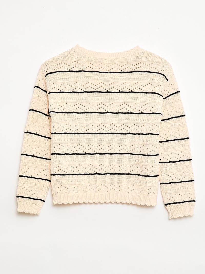 Jersey de punto calado fantasía con cuello redondo en algodón Blanco - Kiabi