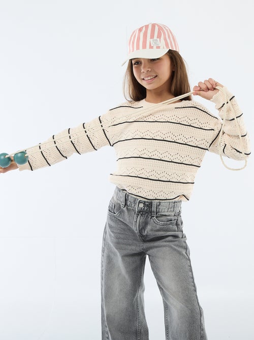 Jersey de punto calado fantasía con cuello redondo en algodón - Kiabi Jersey de punto calado fantasía con cuello redondo en algodón - Kiabi