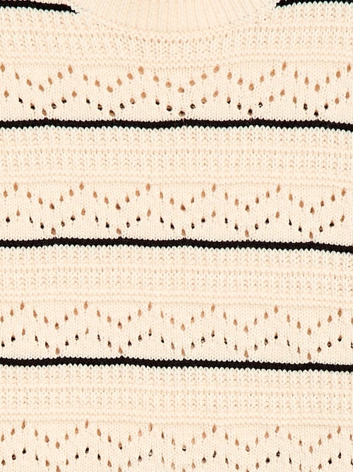 Jersey de punto calado fantasía con cuello redondo en algodón - Kiabi Jersey de punto calado fantasía con cuello redondo en algodón - Kiabi