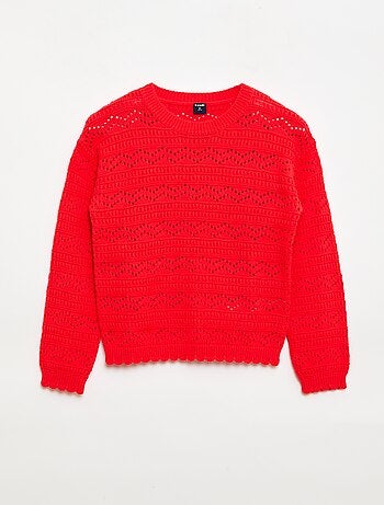 Jersey de punto calado fantasía con cuello redondo en algodón